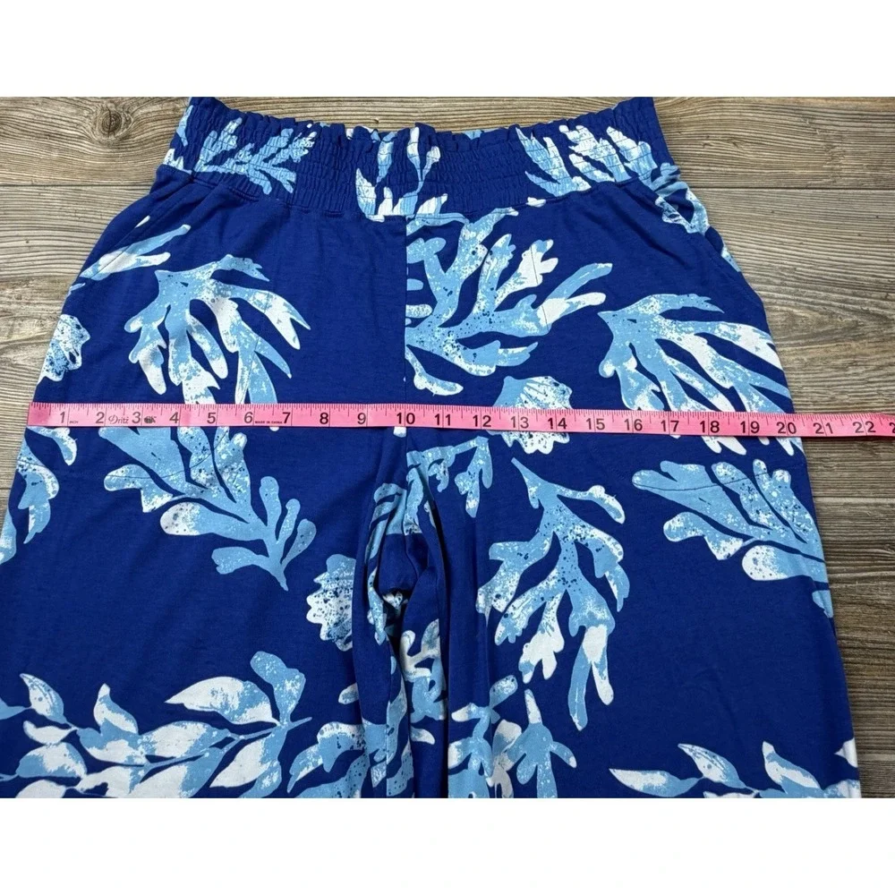 D&Co. BEACH Pants Women S Blue Tropical Floral Boho Beachy Coastal Summer Lounge